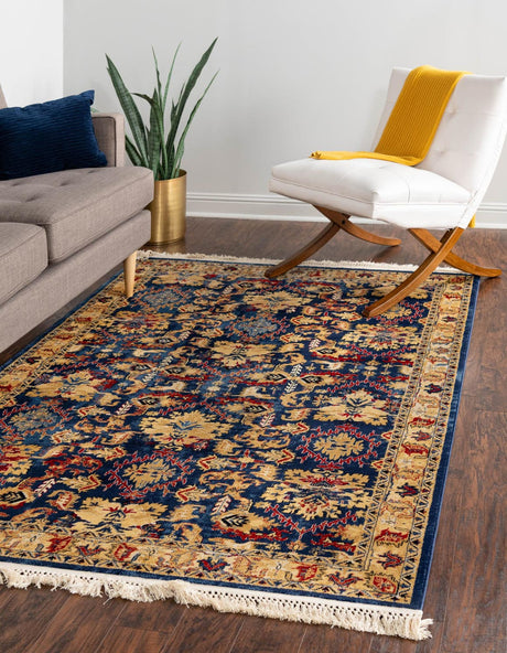 Blue 9' x 12' District Rectangle Area Rug 100% Polypropylene Easy Clean Stain Resistant Traditional Pattern Classic Carpet for Indoor Dining Living Office for Sale at Rug Engine
