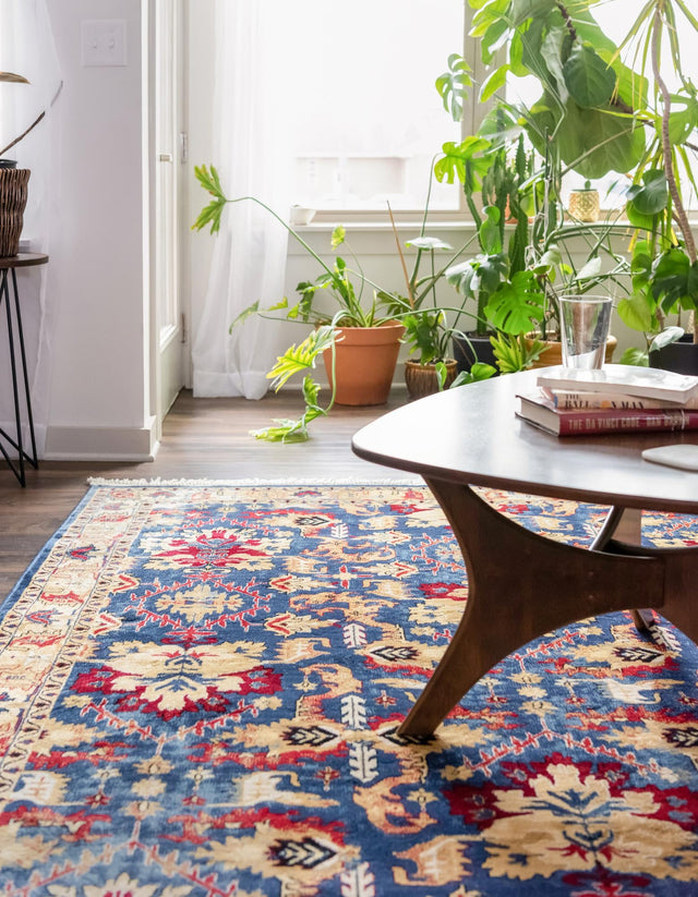 Blue 7' 1 x 10' District Rectangle Area Rug 100% Polypropylene Easy Clean Stain Resistant Traditional Pattern Classic Carpet for Indoor Dining Living Office for Sale at Rug Engine