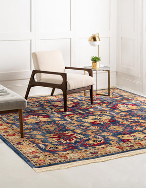 Blue 8' x 8' District Square Area Rug 100% Polypropylene Easy Clean Stain Resistant Traditional Pattern Classic Carpet for Indoor Dining Living Office for Sale at Rug Engine