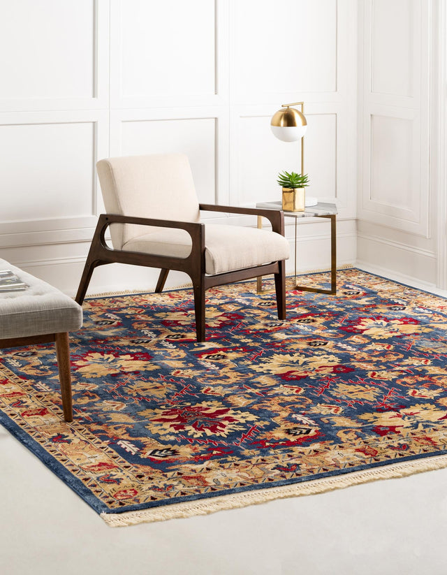 Blue 8' x 8' District Square Area Rug 100% Polypropylene Easy Clean Stain Resistant Traditional Pattern Classic Carpet for Indoor Dining Living Office for Sale at Rug Engine