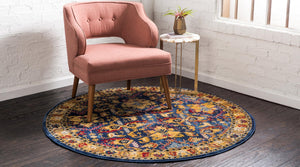 Blue 5' x 5' District Round Area Rug 100% Polypropylene Easy Clean Stain Resistant Traditional Pattern Classic Carpet for Indoor Dining Living Office for Sale at Rug Engine