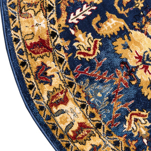 Blue 5' x 5' District Round Area Rug 100% Polypropylene Easy Clean Stain Resistant Traditional Pattern Classic Carpet for Indoor Dining Living Office for Sale at Rug Engine