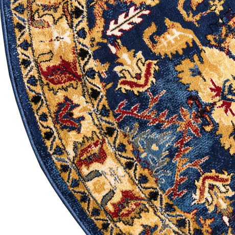 Blue 5' x 5' District Round Area Rug 100% Polypropylene Easy Clean Stain Resistant Traditional Pattern Classic Carpet for Indoor Dining Living Office for Sale at Rug Engine