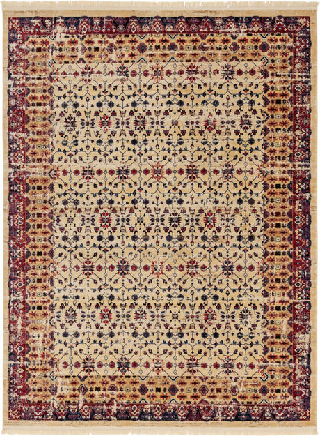 Beige 9' x 12' District Rectangle Area Rug 100% Polypropylene Easy Clean Stain Resistant Traditional Pattern Classic Carpet for Indoor Dining Living Office for Sale at Rug Engine