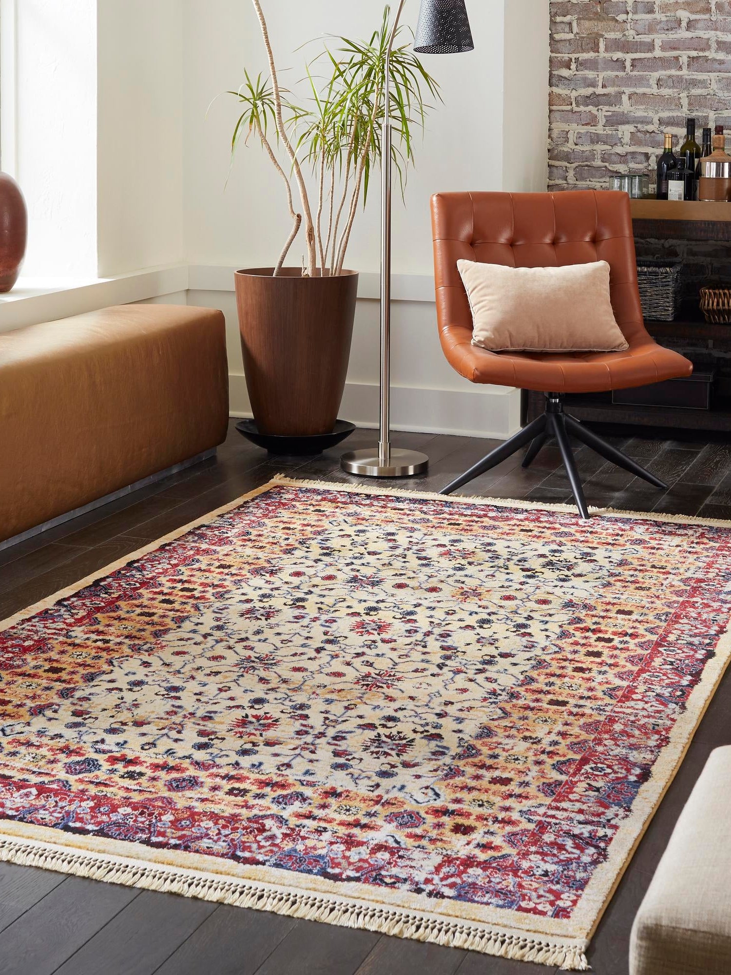 Beige 9' x 12' District Rectangle Area Rug 100% Polypropylene Easy Clean Stain Resistant Traditional Pattern Classic Carpet for Indoor Dining Living Office for Sale at Rug Engine