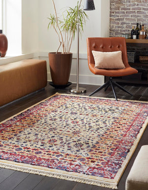 Beige 9' x 12' District Rectangle Area Rug 100% Polypropylene Easy Clean Stain Resistant Traditional Pattern Classic Carpet for Indoor Dining Living Office for Sale at Rug Engine