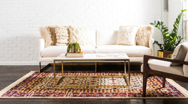 Beige 9' x 12' District Rectangle Area Rug 100% Polypropylene Easy Clean Stain Resistant Traditional Pattern Classic Carpet for Indoor Dining Living Office for Sale at Rug Engine