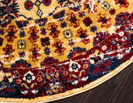 Beige 5' x 5' District Round Area Rug 100% Polypropylene Easy Clean Stain Resistant Traditional Pattern Classic Carpet for Indoor Dining Living Office for Sale at Rug Engine