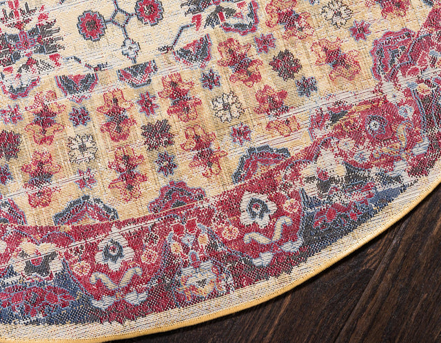 Beige 5' x 5' District Round Area Rug 100% Polypropylene Easy Clean Stain Resistant Traditional Pattern Classic Carpet for Indoor Dining Living Office for Sale at Rug Engine