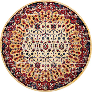 Beige 5' x 5' District Round Area Rug 100% Polypropylene Easy Clean Stain Resistant Traditional Pattern Classic Carpet for Indoor Dining Living Office for Sale at Rug Engine