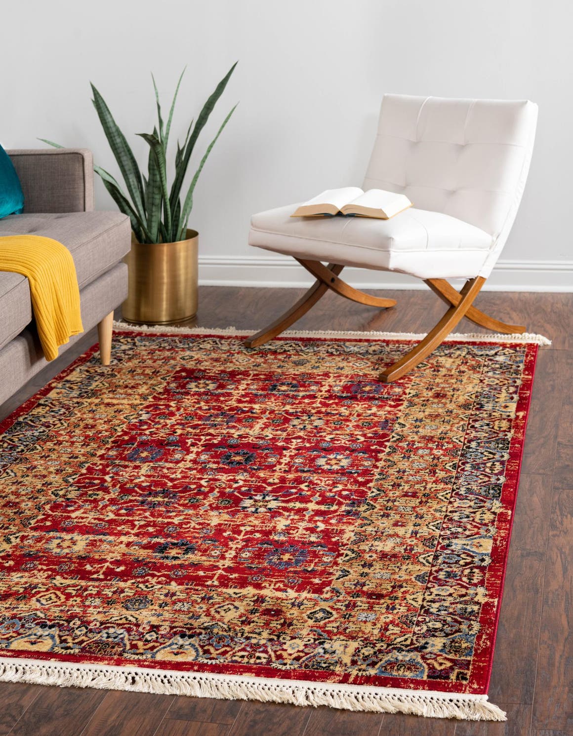 Red 6' x 9' District Rectangle Area Rug 100% Polypropylene Easy Clean Stain Resistant Traditional Pattern Classic Carpet for Indoor Dining Living Office for Sale at Rug Engine