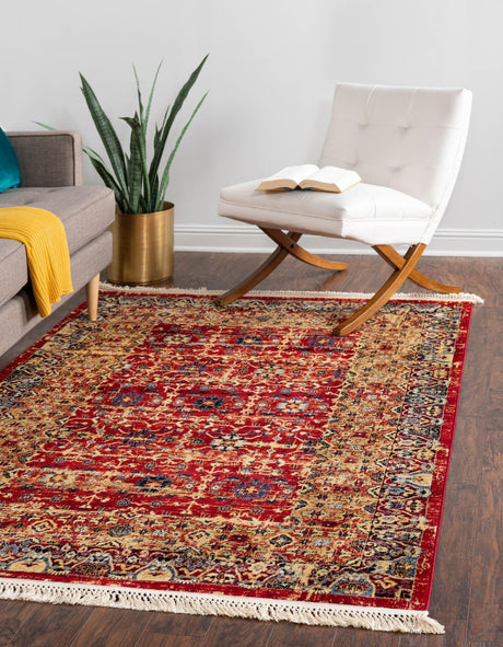 Red 5' 3 x 7' 1 District Rectangle Area Rug 100% Polypropylene Easy Clean Stain Resistant Traditional Pattern Classic Carpet for Indoor Dining Living Office for Sale at Rug Engine