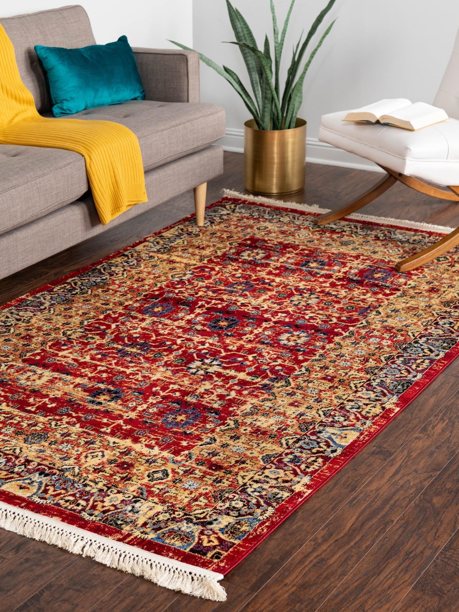 Red 3' 3 x 5' 3 District Rectangle Area Rug 100% Polypropylene Easy Clean Stain Resistant Traditional Pattern Classic Carpet for Indoor Dining Living Office for Sale at Rug Engine
