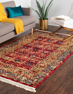 Red 3' 3 x 5' 3 District Rectangle Area Rug 100% Polypropylene Easy Clean Stain Resistant Traditional Pattern Classic Carpet for Indoor Dining Living Office for Sale at Rug Engine