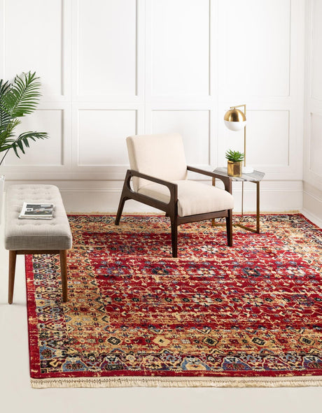 Red 7' 10 x 7' 10 District Square Area Rug 100% Polypropylene Easy Clean Stain Resistant Traditional Pattern Classic Carpet for Indoor Dining Living Office for Sale at Rug Engine