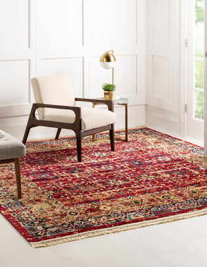 Red 7' 10 x 7' 10 District Square Area Rug 100% Polypropylene Easy Clean Stain Resistant Traditional Pattern Classic Carpet for Indoor Dining Living Office for Sale at Rug Engine