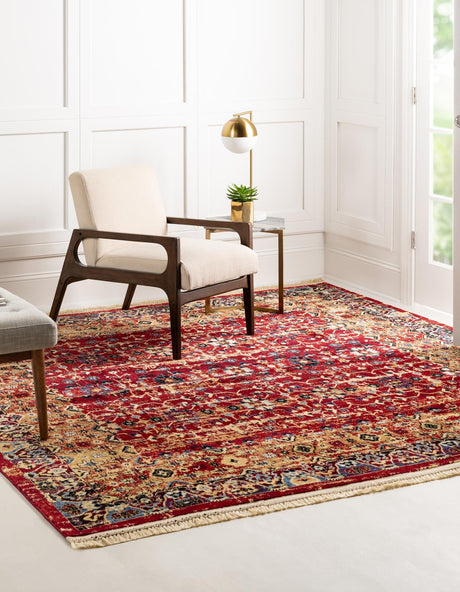Red 7' 10 x 7' 10 District Square Area Rug 100% Polypropylene Easy Clean Stain Resistant Traditional Pattern Classic Carpet for Indoor Dining Living Office for Sale at Rug Engine