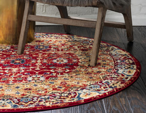 Red 5' x 5' District Round Area Rug 100% Polypropylene Easy Clean Stain Resistant Traditional Pattern Classic Carpet for Indoor Dining Living Office for Sale at Rug Engine