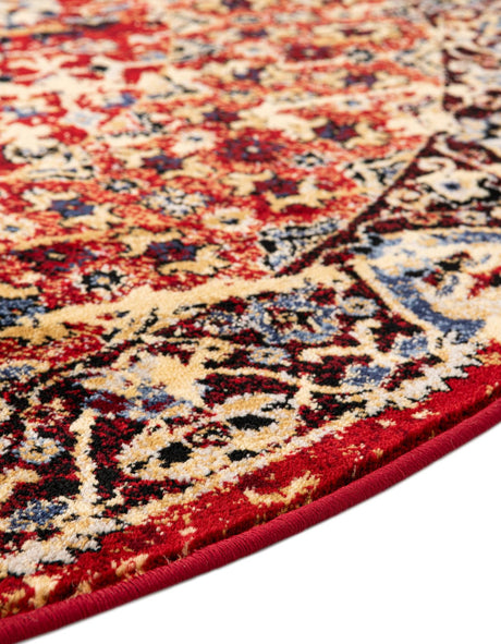 Red 5' x 5' District Round Area Rug 100% Polypropylene Easy Clean Stain Resistant Traditional Pattern Classic Carpet for Indoor Dining Living Office for Sale at Rug Engine