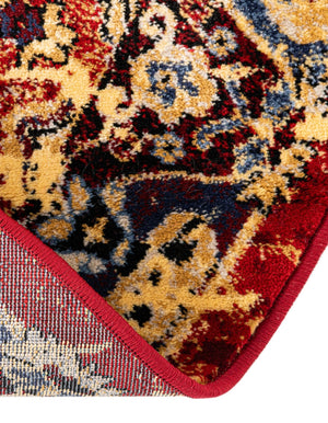 Red 5' x 5' District Round Area Rug 100% Polypropylene Easy Clean Stain Resistant Traditional Pattern Classic Carpet for Indoor Dining Living Office for Sale at Rug Engine