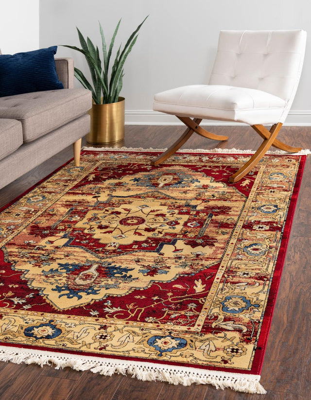 Red 5' 3 x 8' District Rectangle Area Rug 100% Polypropylene Easy Clean Stain Resistant Traditional Pattern Classic Carpet for Indoor Dining Living Office for Sale at Rug Engine
