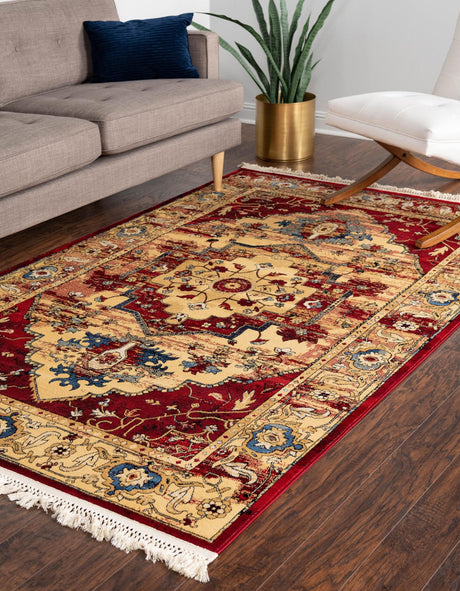 Red 9' x 12' 2 District Rectangle Area Rug 100% Polypropylene Easy Clean Stain Resistant Traditional Pattern Classic Carpet for Indoor Dining Living Office for Sale at Rug Engine