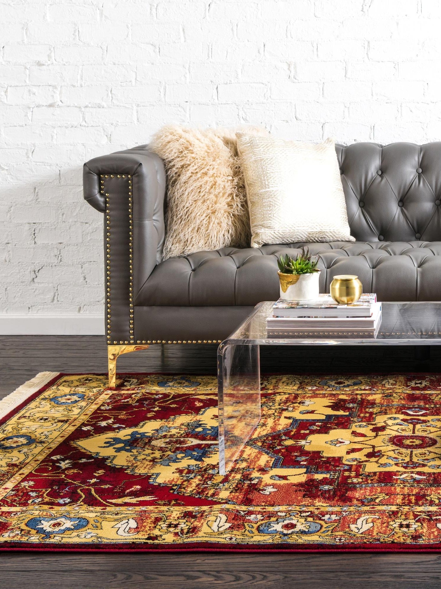 Red 4' x 6' District Rectangle Area Rug 100% Polypropylene Easy Clean Stain Resistant Traditional Pattern Classic Carpet for Indoor Dining Living Office for Sale at Rug Engine