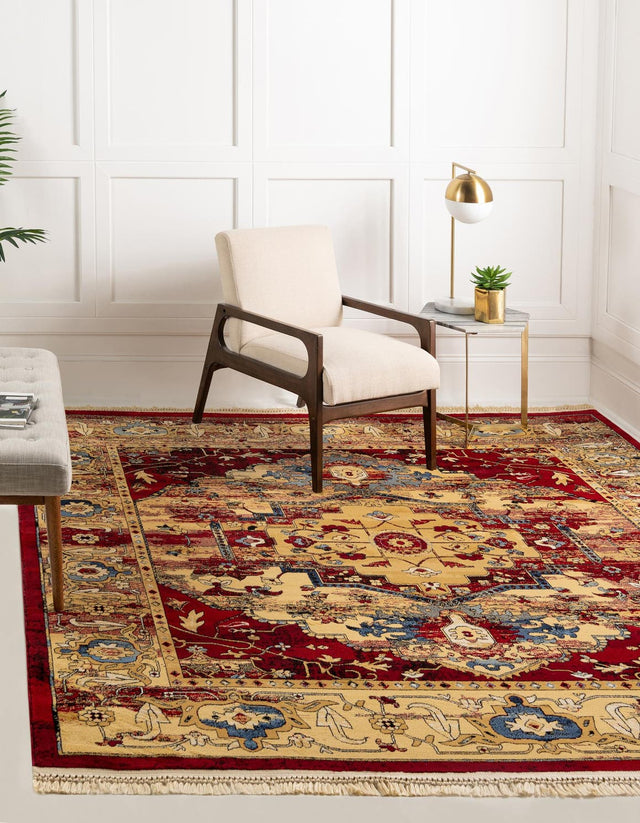 Red 8' x 8' District Square Area Rug 100% Polypropylene Easy Clean Stain Resistant Traditional Pattern Classic Carpet for Indoor Dining Living Office for Sale at Rug Engine