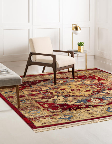 Red 8' x 8' District Square Area Rug 100% Polypropylene Easy Clean Stain Resistant Traditional Pattern Classic Carpet for Indoor Dining Living Office for Sale at Rug Engine