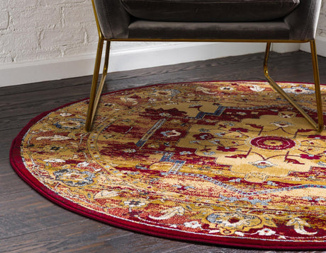 Red 5' x 5' District Round Area Rug 100% Polypropylene Easy Clean Stain Resistant Traditional Pattern Classic Carpet for Indoor Dining Living Office for Sale at Rug Engine