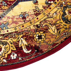 Red 5' x 5' District Round Area Rug 100% Polypropylene Easy Clean Stain Resistant Traditional Pattern Classic Carpet for Indoor Dining Living Office for Sale at Rug Engine