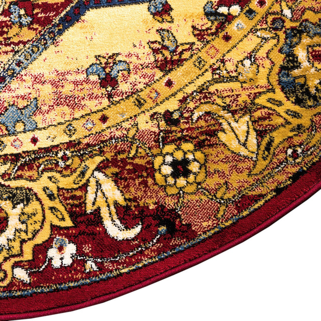 Red 5' x 5' District Round Area Rug 100% Polypropylene Easy Clean Stain Resistant Traditional Pattern Classic Carpet for Indoor Dining Living Office for Sale at Rug Engine
