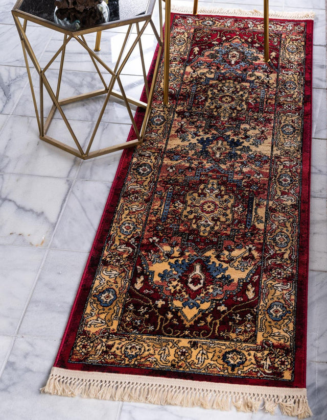 Red 2' 2 x 6' District Runner Area Rug 100% Polypropylene Easy Clean Stain Resistant Traditional Pattern Classic Carpet for Indoor Dining Living Office for Sale at Rug Engine
