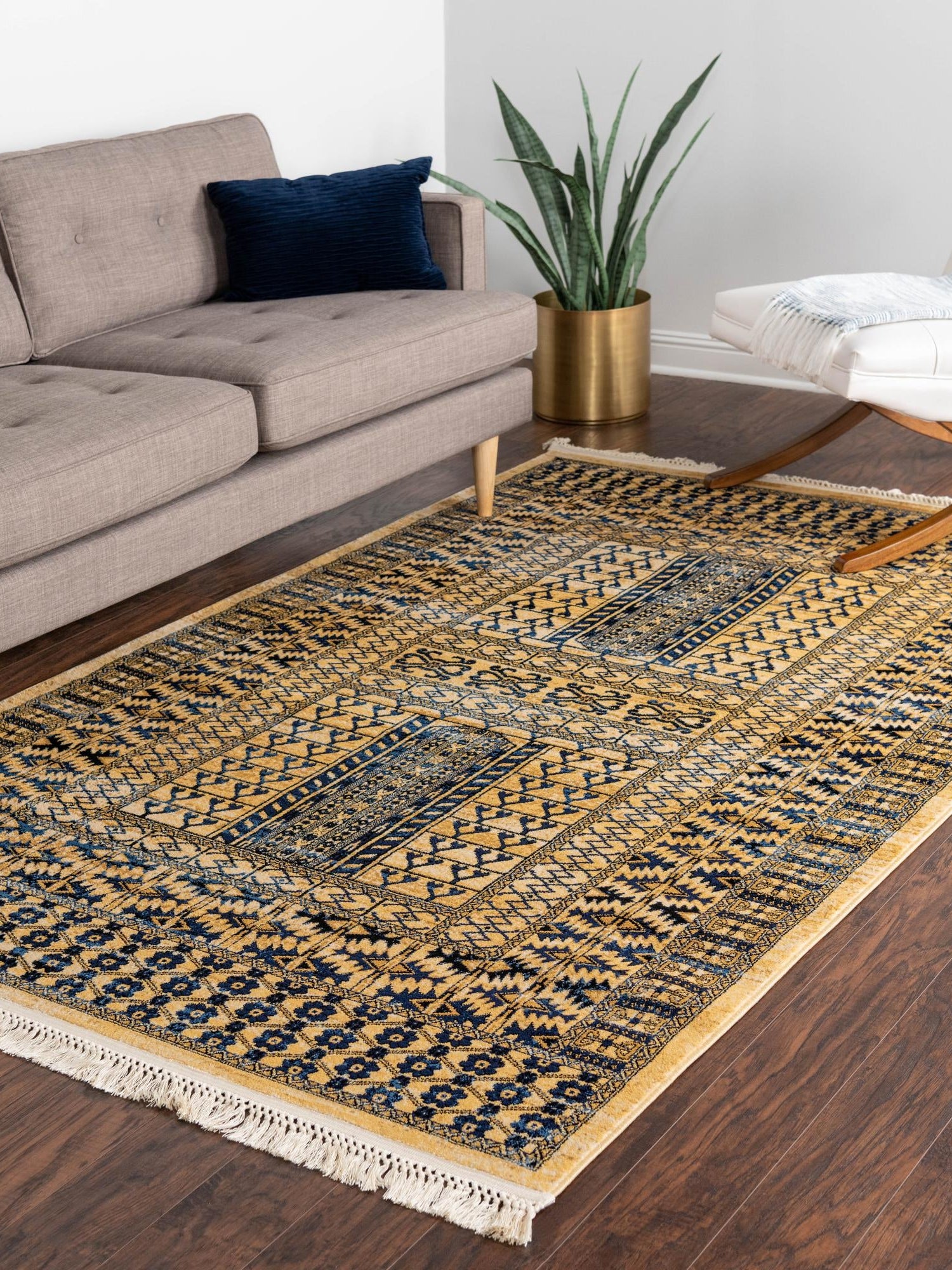 Beige 5' 3 x 8' District Rectangle Area Rug 100% Polypropylene Easy Clean Stain Resistant Traditional Pattern Classic Carpet for Indoor Dining Living Office for Sale at Rug Engine
