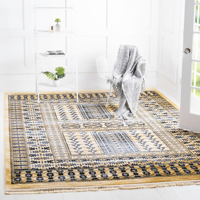 Beige 8' x 8' District Square Area Rug 100% Polypropylene Easy Clean Stain Resistant Traditional Pattern Classic Carpet for Indoor Dining Living Office for Sale at Rug Engine