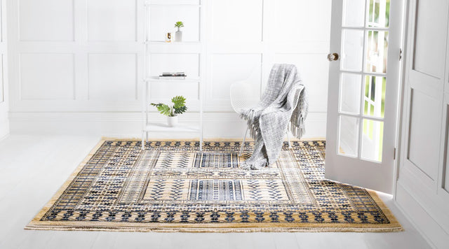 Beige 8' x 8' District Square Area Rug 100% Polypropylene Easy Clean Stain Resistant Traditional Pattern Classic Carpet for Indoor Dining Living Office for Sale at Rug Engine
