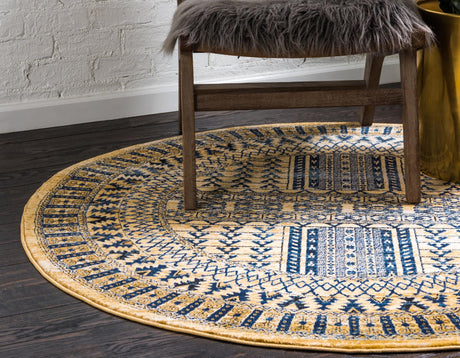 Beige 5' 3 x 5' 3 District Round Area Rug 100% Polypropylene Easy Clean Stain Resistant Traditional Pattern Classic Carpet for Indoor Dining Living Office for Sale at Rug Engine