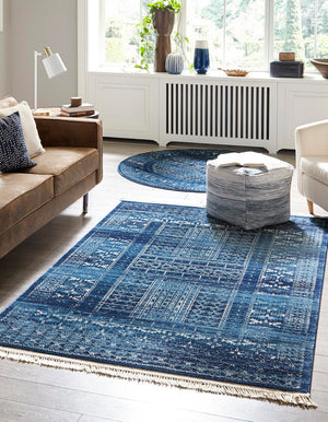 Blue 7' 10 x 11' District Rectangle Area Rug 100% Polypropylene Easy Clean Stain Resistant Traditional Pattern Classic Carpet for Indoor Dining Living Office for Sale at Rug Engine