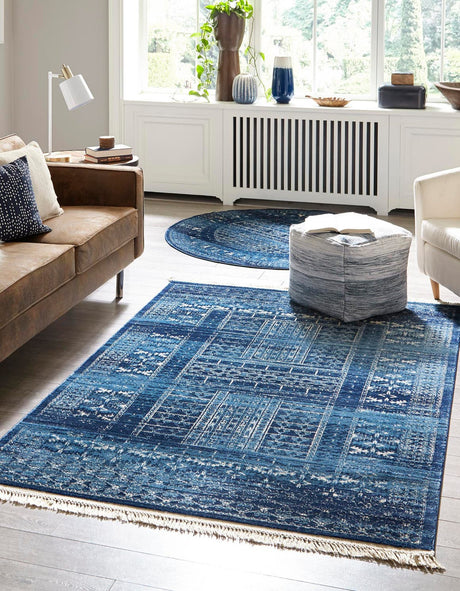 Blue 7' 10 x 11' District Rectangle Area Rug 100% Polypropylene Easy Clean Stain Resistant Traditional Pattern Classic Carpet for Indoor Dining Living Office for Sale at Rug Engine