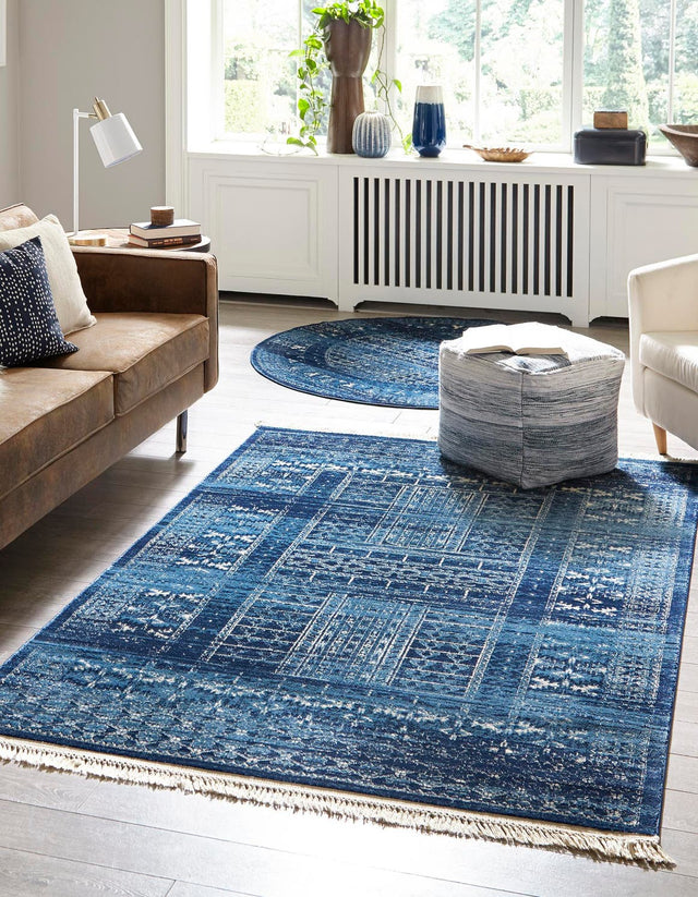Blue 2' x 3' District Rectangle Area Rug 100% Polypropylene Easy Clean Stain Resistant Traditional Pattern Classic Carpet for Indoor Dining Living Office for Sale at Rug Engine