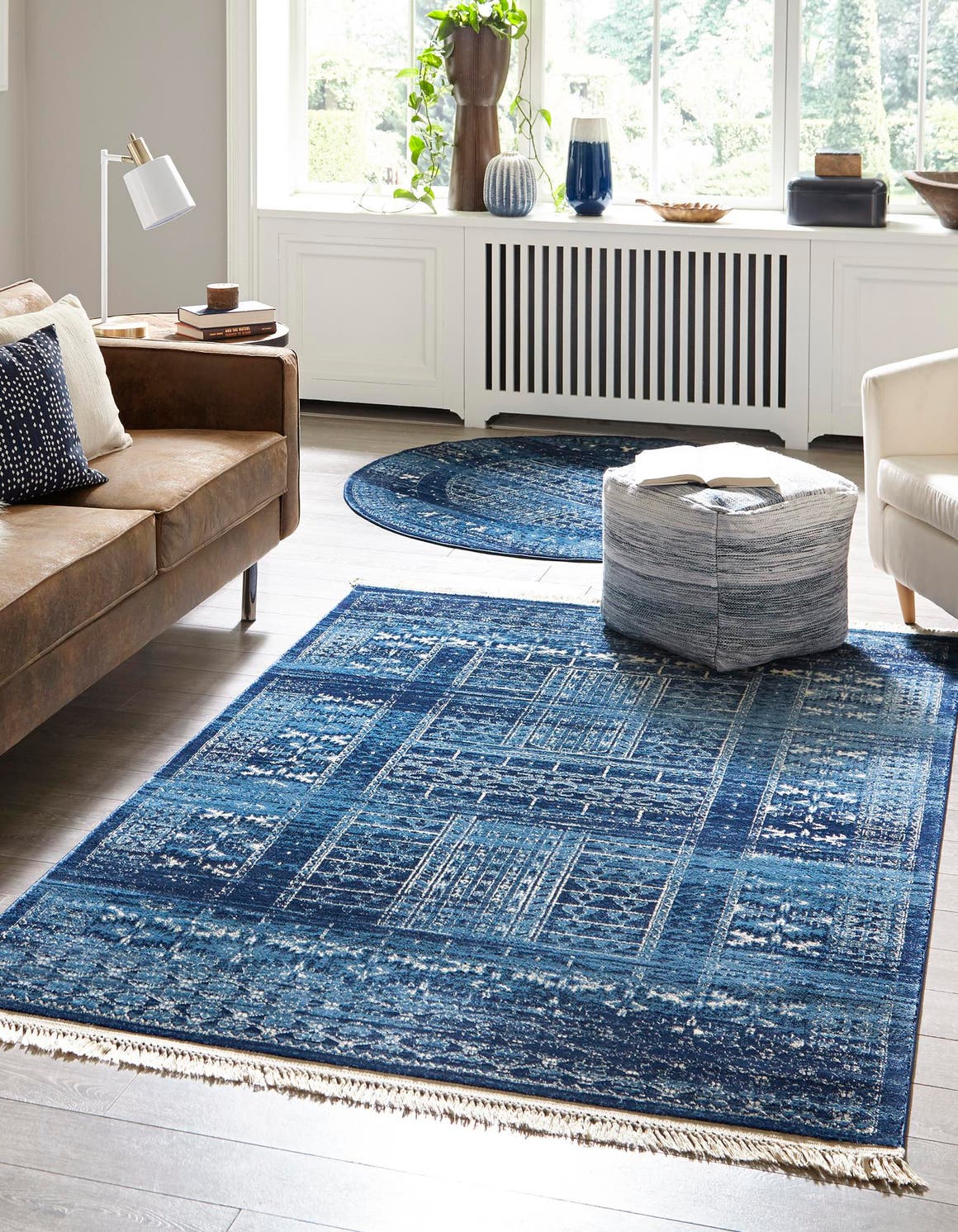 Blue 4' x 6' District Rectangle Area Rug 100% Polypropylene Easy Clean Stain Resistant Traditional Pattern Classic Carpet for Indoor Dining Living Office for Sale at Rug Engine