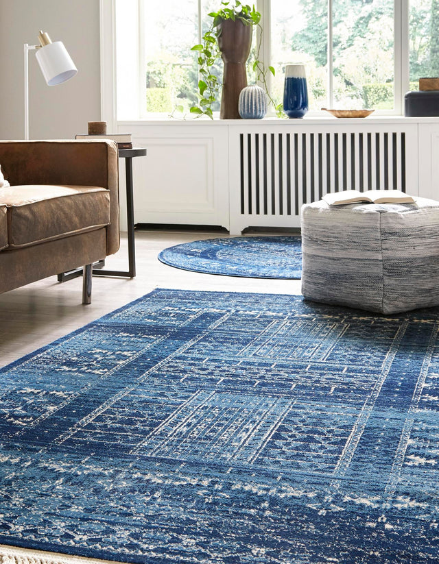 Blue 10' x 14' 1 District Rectangle Area Rug 100% Polypropylene Easy Clean Stain Resistant Traditional Pattern Classic Carpet for Indoor Dining Living Office for Sale at Rug Engine