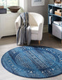 Blue 5' x 5' District Round Area Rug 100% Polypropylene Easy Clean Stain Resistant Traditional Pattern Classic Carpet for Indoor Dining Living Office for Sale at Rug Engine