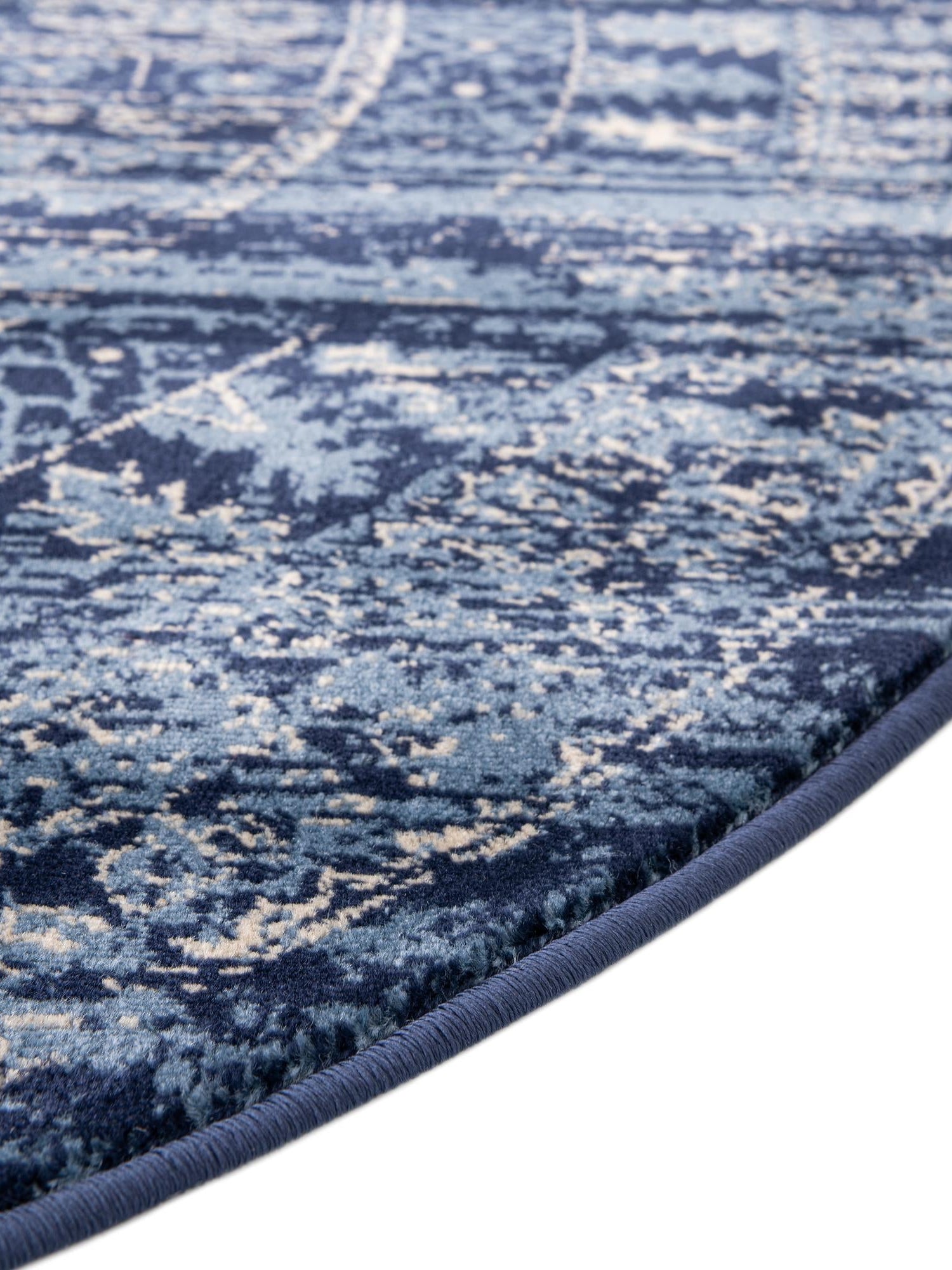 Blue 7' 11 x 7' 11 District Round Area Rug 100% Polypropylene Easy Clean Stain Resistant Traditional Pattern Classic Carpet for Indoor Dining Living Office for Sale at Rug Engine