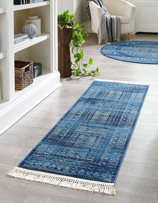 Blue 2' 2 x 6' 1 District Runner Area Rug 100% Polypropylene Easy Clean Stain Resistant Traditional Pattern Classic Carpet for Indoor Dining Living Office for Sale at Rug Engine