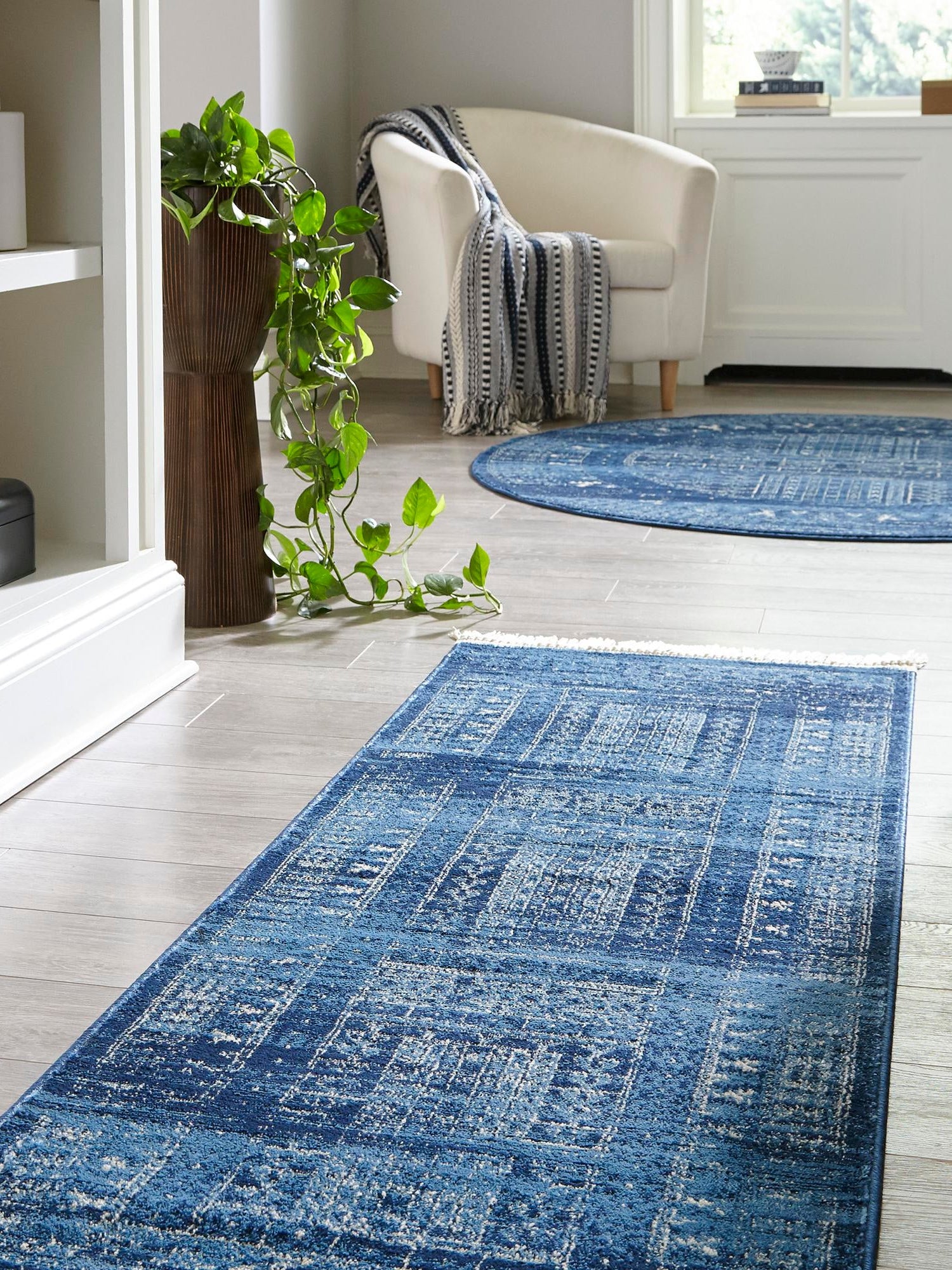 Blue 2' 2 x 6' 1 District Runner Area Rug 100% Polypropylene Easy Clean Stain Resistant Traditional Pattern Classic Carpet for Indoor Dining Living Office for Sale at Rug Engine
