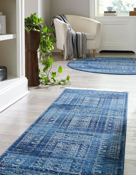 Blue 2' 2 x 6' 1 District Runner Area Rug 100% Polypropylene Easy Clean Stain Resistant Traditional Pattern Classic Carpet for Indoor Dining Living Office for Sale at Rug Engine