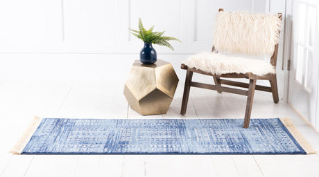 Blue 2' 7 x 10' District Runner Area Rug 100% Polypropylene Easy Clean Stain Resistant Traditional Pattern Classic Carpet for Indoor Dining Living Office for Sale at Rug Engine