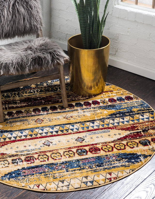 Multicolor 5' x 5' District Round Area Rug 100% Polypropylene Easy Clean Stain Resistant Traditional Pattern Classic Carpet for Indoor Dining Living Office for Sale at Rug Engine