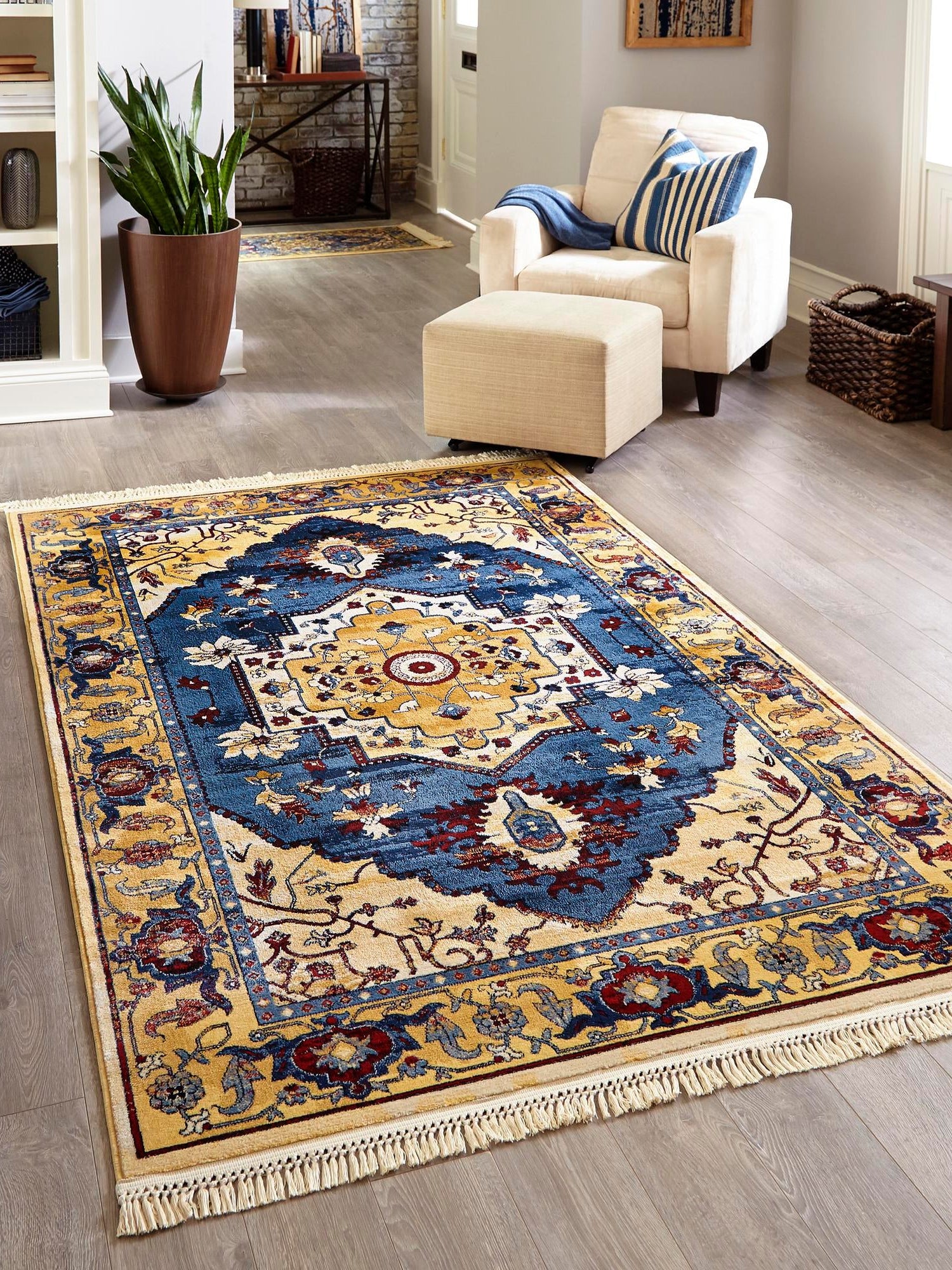Blue 3' 3 x 5' 3 District Rectangle Area Rug 100% Polypropylene Easy Clean Stain Resistant Traditional Pattern Classic Carpet for Indoor Dining Living Office for Sale at Rug Engine